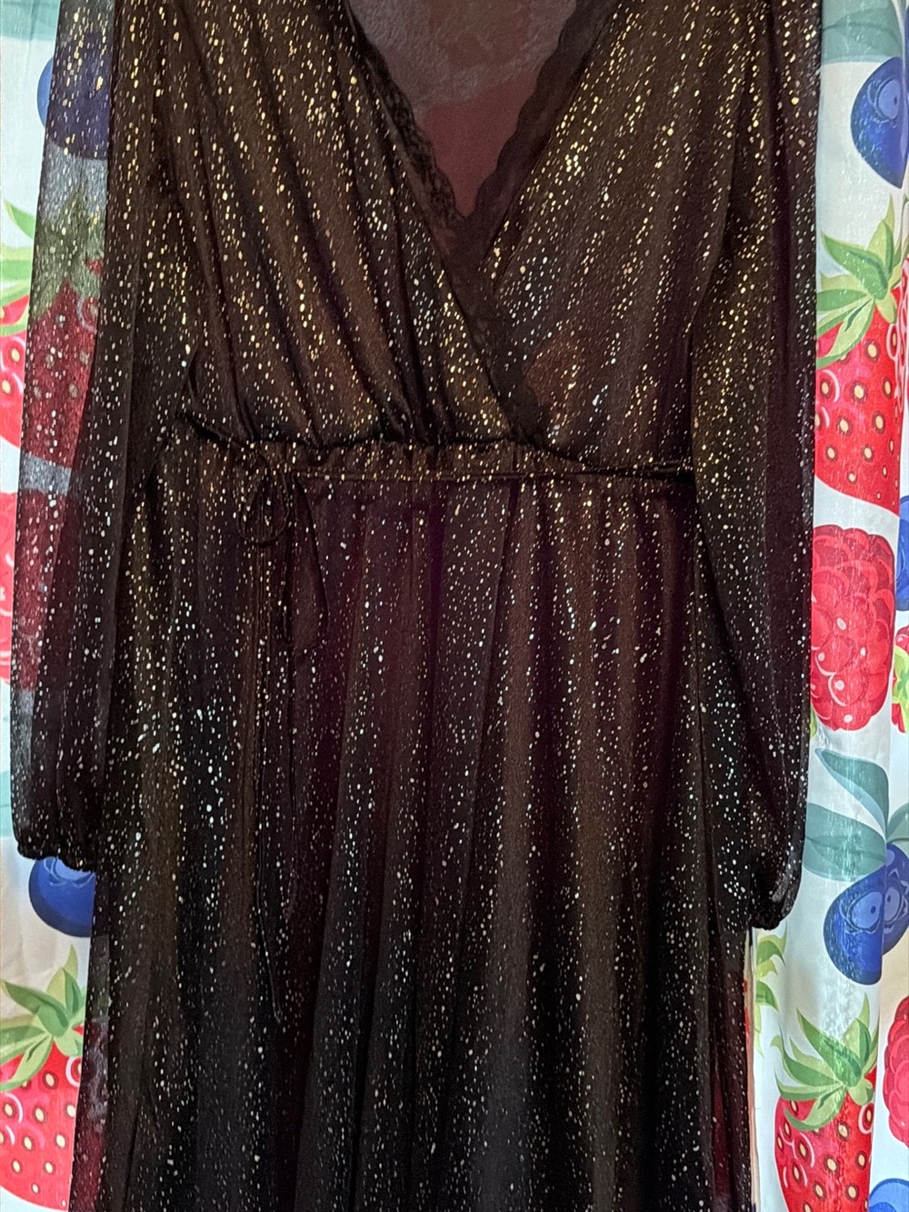 Black Sparkle Sheer Long Sleeve Dress